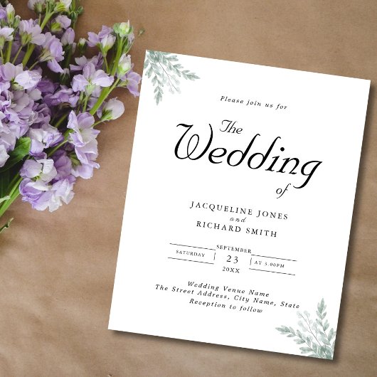 予算に優しい ユーカリのグリーンウェディング 招待状 フライヤー