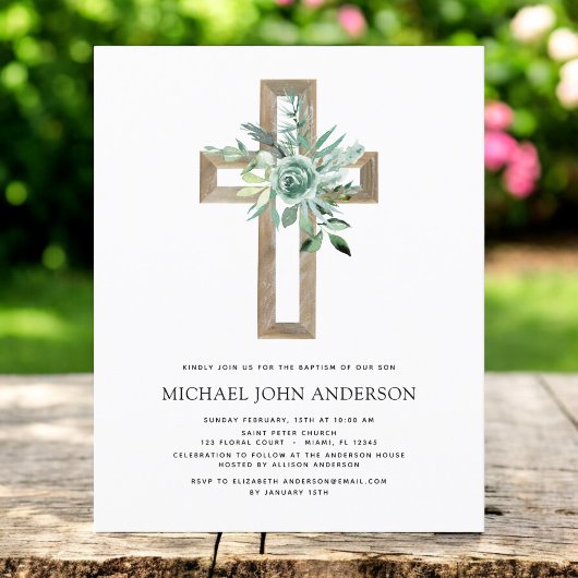 予算に優しい ユーカリ 洗礼 緑の装飾 招待状 チラシ