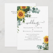 予算に優しい ラスティックなひまわり ユーカリの葉 ウェディング 招待状 (正面/裏面)