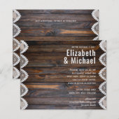 予算に優しい ラスティック ウッド レース ウェディング 招待状 (正面/裏面)