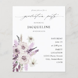 予算に優しい ラベンダー パープル 花柄 卒業パーティー チラシ