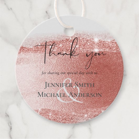 予算に優しい ローズゴールド グリッター フォイル ルック ウェディング フェイバータグ (正面)