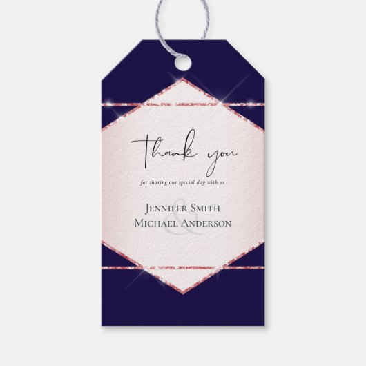 予算に優しい ローズゴールド グリッター フォイル 見た目 結婚式 ギフトタグ (正面)