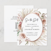 予算に優しい ローズゴールド フォイル ボヘミアンフラワー セーブ・ザ・デート (正面/裏面)