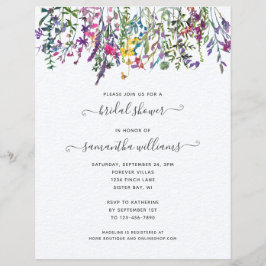 予算に優しい ワイルドフラワーの花の ブライダルシャワーの招待状 チラシ