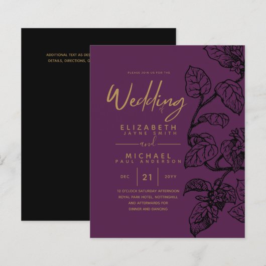 **予算に優しい ヴィンテージ ガーデン リーフ クラシック ウェディング 招待状** (正面/裏面)