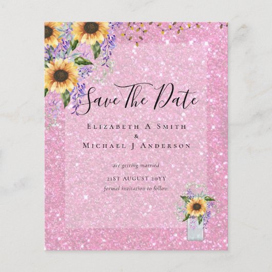 予算に優しい！保存日 Rustic Sunflowers 紫 チラシ (正面)