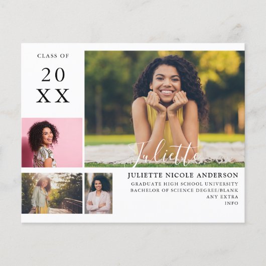 予算に優しい 現代的なスタイルの 卒業おめでとう フォト アナウンスメント4枚セット チラシ (正面)