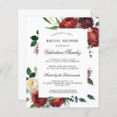 予算に優しい 白 赤 花の ブライダルシャワーの招待状 (正面/裏面)