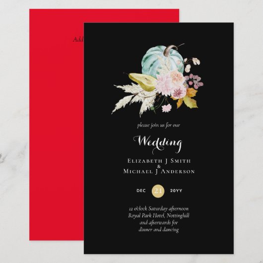 予算に優しい 秋の花の結婚式の招待状 A9 (正面/裏面)