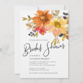予算に優しい 秋 現代の水彩花のブライダルシャワー 招待状 (正面)