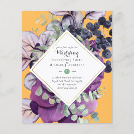 予算に優しい 紫と青の花柄の結婚式招待状 チラシ