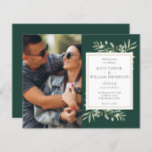予算に優しい 緑 エメラルド フォト ウェディング 招待状 (正面/裏面)