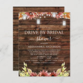 予算に優しい 花束の向こうのブライダルシャワーの案内状 ラスティックひまわり (正面/裏面)