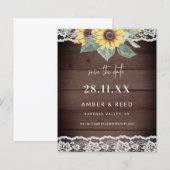 予算に優しい rustic ウッドひまわり＆レース Save The Date (正面/裏面)