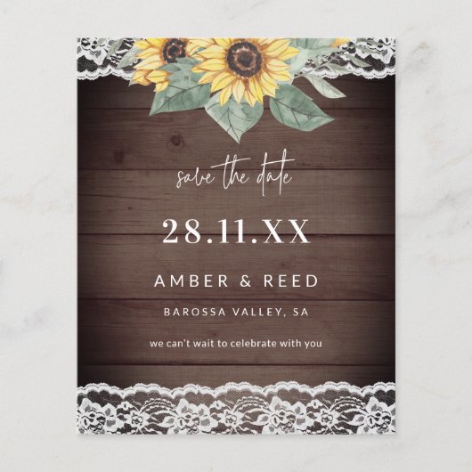予算に優しい rustic ウッドひまわり＆レース Save The Date (正面)