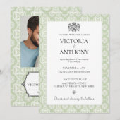 予算に優しいDIYエレガントなセージグリーンのカスタム写真ウェディング 招待状 (正面/裏面)