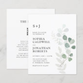 予算に優しいQRコード付 RSVP ユーカリの結婚式招待状 (正面/裏面)