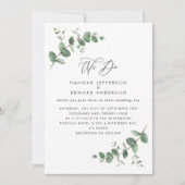 予算に優しいQRコード 水彩 ユーカリ植物 招待状 (正面)