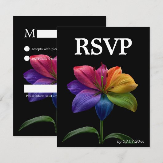 🌈 予算に優しいRSVP テクニカラーラブ 出欠カード (正面/裏面)