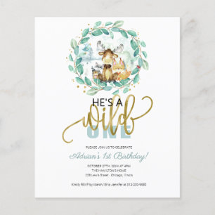予算に合った「He's A Wild One」1歳の誕生日招待状