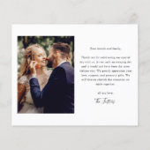 予算に合わせたスクリプト写真付き結婚式サンクスカード (裏面)