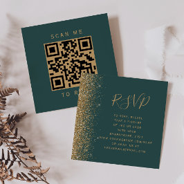 予算に合わせたダークグリーンゴールド結婚式QRコードRSVP エンクロージャーカード