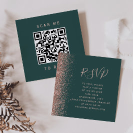 予算に合わせたダークグリーン・ローズゴールドの結婚式QRコードRSVP エンクロージャーカード