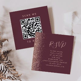 予算に合わせたバーガンディ・ローズゴールド結婚式QRコードRSVP エンクロージャーカード