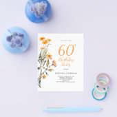 予算に合わせたフラワーワイルドフラワー60歳の誕生日招待状 チラシ (シングル)
