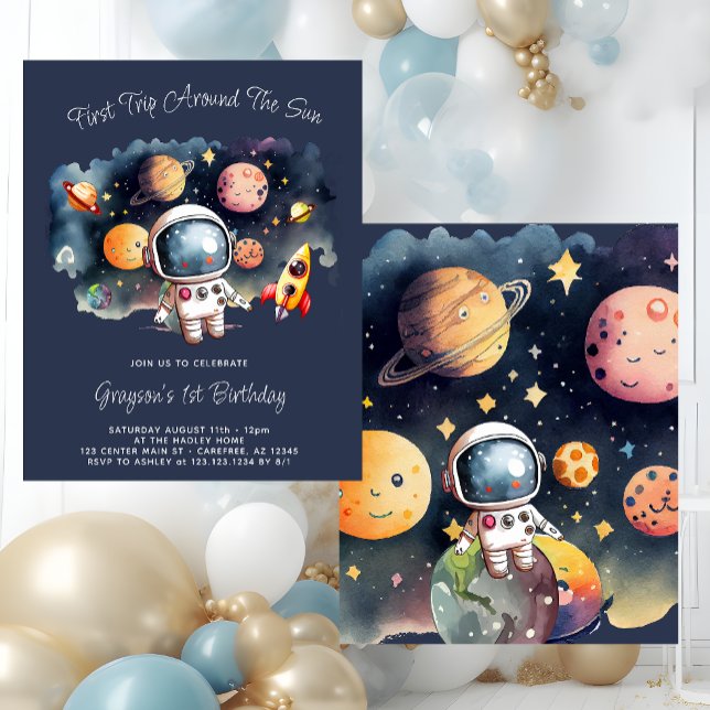予算に合わせた宇宙の惑星の1歳の誕生日招待状 (クリエイターアップロード済み)
