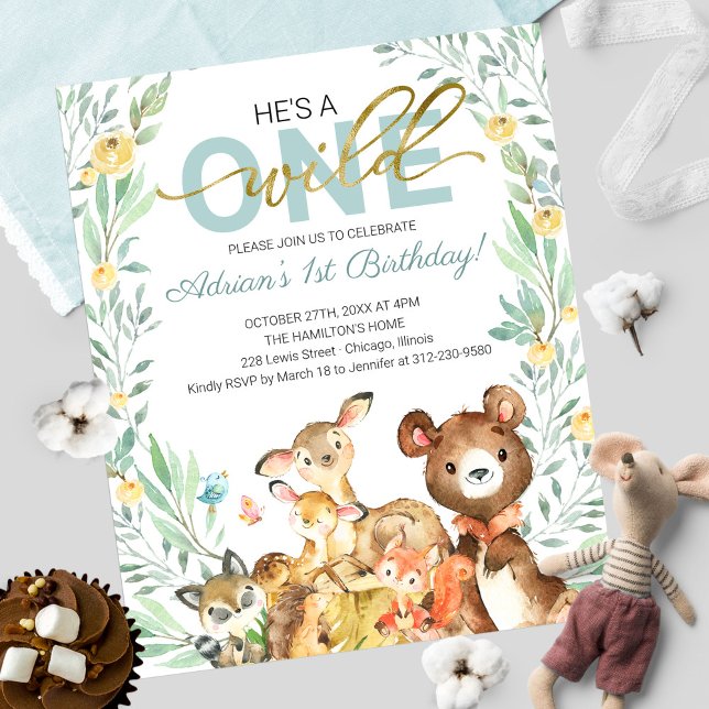 予算に合わせた「ワイルドな坊や」1歳の誕生日招待状 (クリエイターアップロード済み)