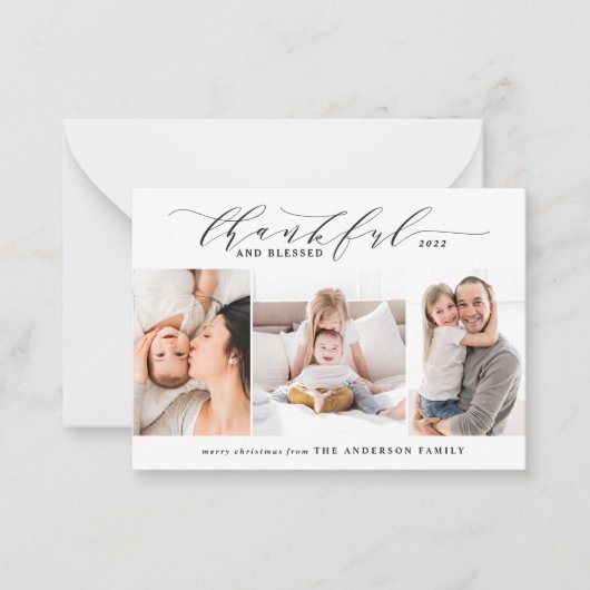 予算に感謝し賛美て3枚の写真 ノートカード (正面)