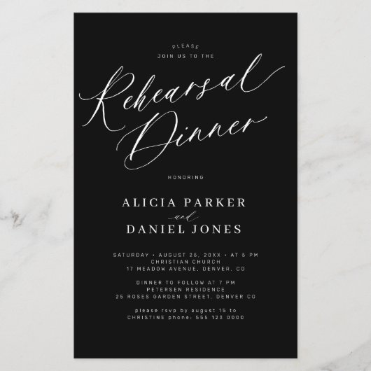 予算のエレガントな結婚式のリハーサルの夕食の招待 チラシ (正面)
