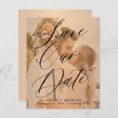 予算のエレガントスクリプト写真の結婚式の日付を保存 (正面/裏面)