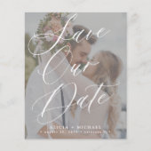 予算のエレガントスクリプト写真の結婚式の日付を保存 (正面)