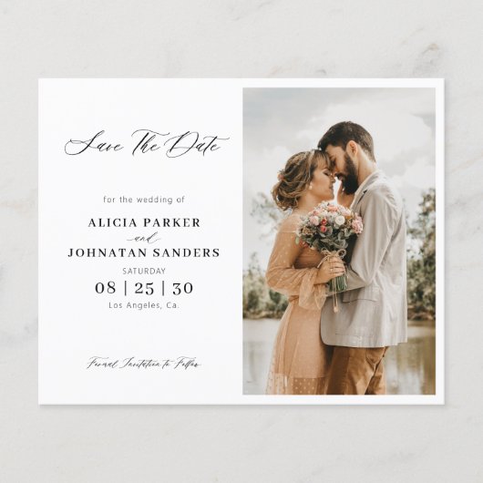 予算のエレガントスクリプト写真の結婚式の日付を保存 チラシ (正面)