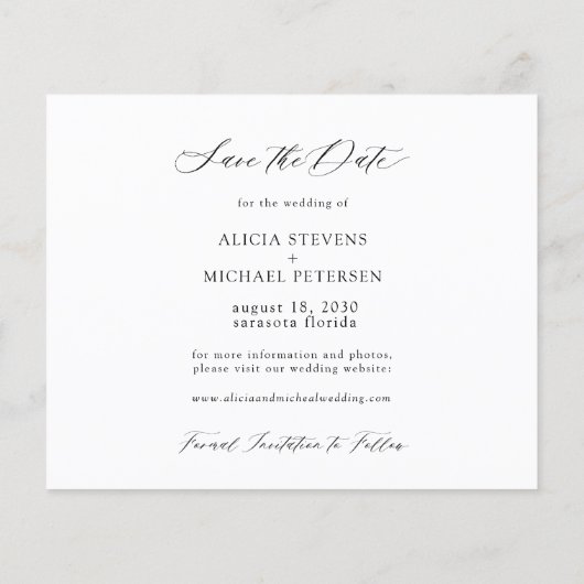 予算のエレガントスクリプト写真の結婚式の日付を保存 チラシ (裏面)