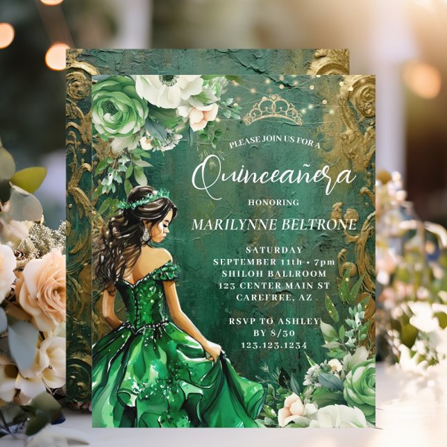 予算のグリーンゴールドフラワープリンセスQuinceañera (クリエイターアップロード済み)
