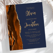 予算のゲート燃えオレンジ色のネイビーブルーウェディング招待