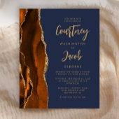 予算のゲート燃えオレンジ色のネイビーブルーウェディング招待