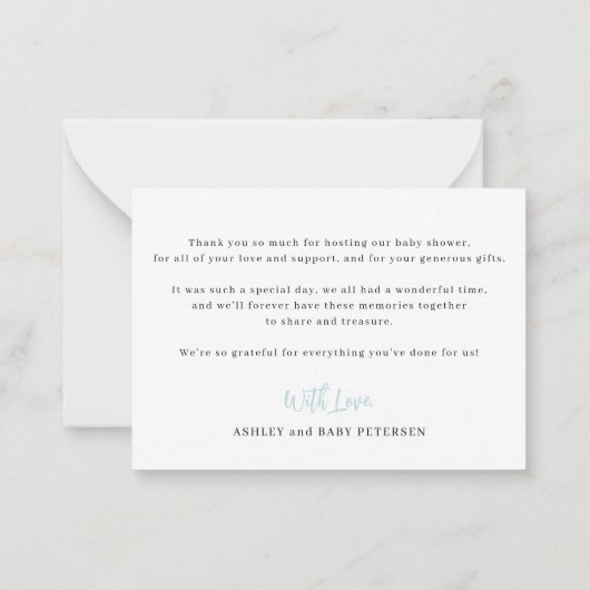 予算のスクリプト写真の少年の赤ちゃん感謝していシャワーあなた ノートカード (裏面)