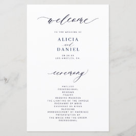 予算のダークネイビーと白いエレガントな結婚式プログラム