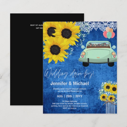 予算のドライブバイ結婚式の招待 – 漫画のカップル (正面/裏面)
