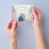 予算のピンクのバラの写真 結婚式の Save the Date チラシ (手)