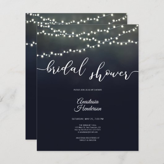 予算のブライダルシャワー招待状。招待状 (正面/裏面)