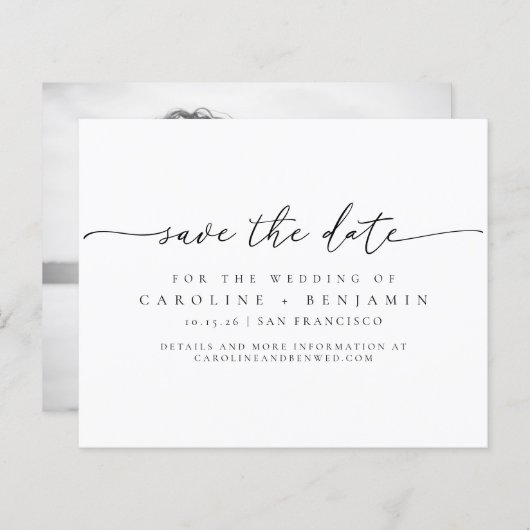 予算のミニマル結婚リストフォト救の日付 (正面/裏面)