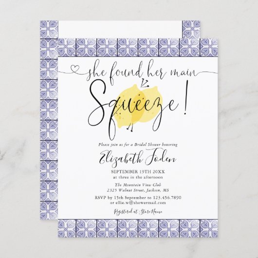 予算のメイン絞りタイルブライダルシャワー招待 (正面/裏面)