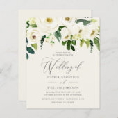 予算の上に白いバラの緑の葉結婚の (正面/裏面)