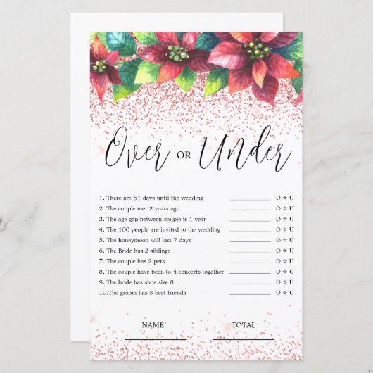 予算の上または下のクリスマスブライダルゲーム (正面/裏面)